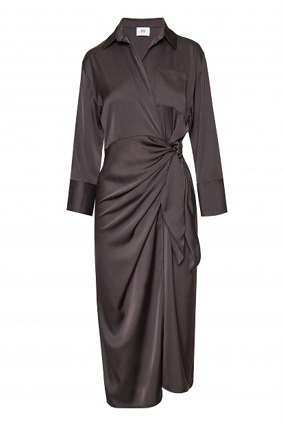 Satin midi wrap dress
