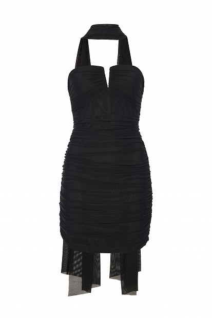 Strapless mini dress with scarf