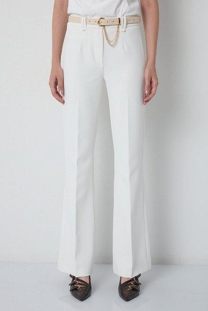 High-waisted flared trousers with belt