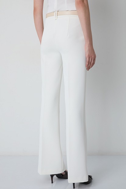 High-waisted flared trousers with belt