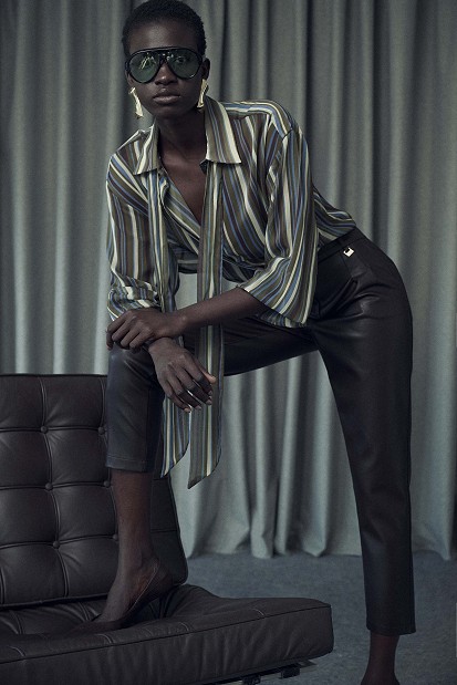Striped oversized shirt with scarf
