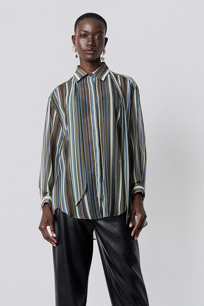 Striped oversized shirt with scarf