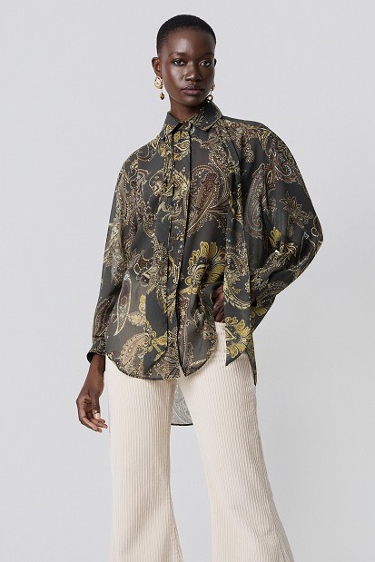 Printed oversized shirt with scarf