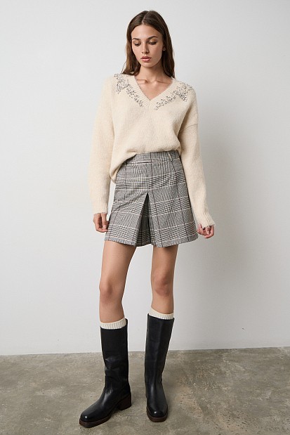 Plaid skort with a front slit