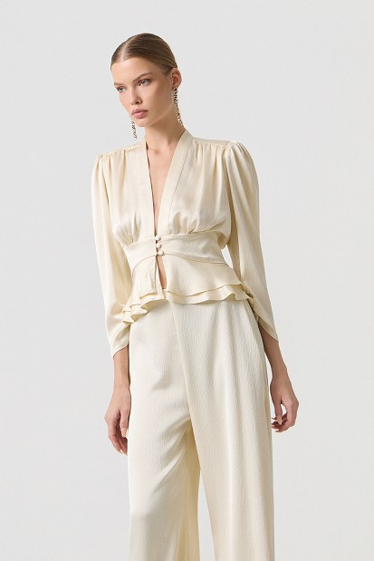 Satin blouse with ruffle detail and crinkle texture - Gold label