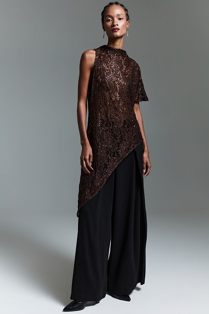 Asymmetric top with lace and sequin details - Gold label