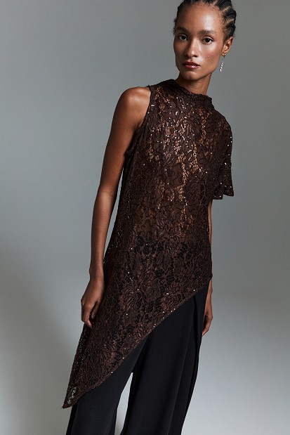 Asymmetric top with lace and sequin details - Gold label