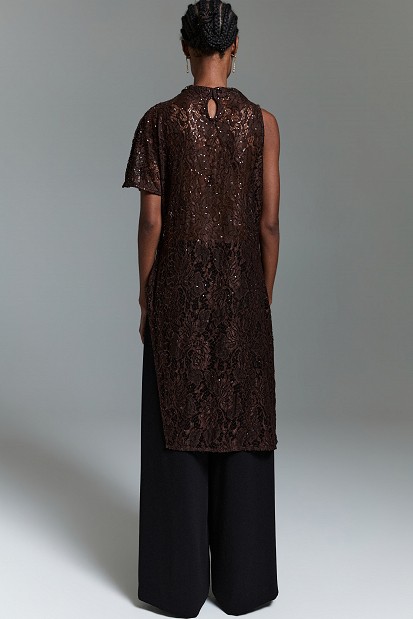 Asymmetric top with lace and sequin details - Gold label