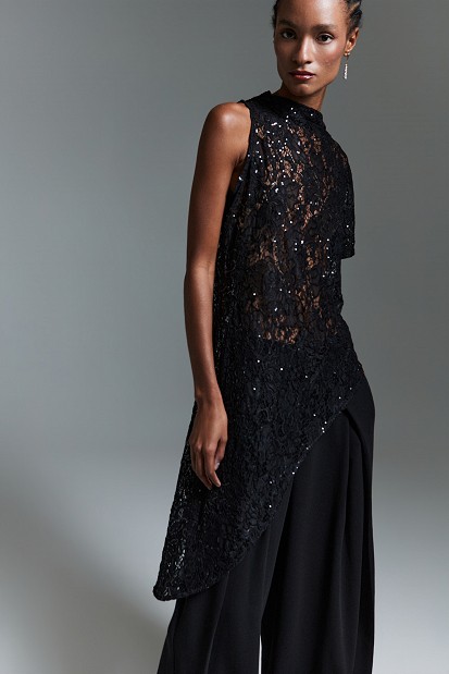 Asymmetric top with lace and sequin details - Gold label