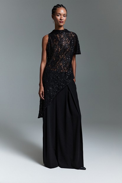 Asymmetric top with lace and sequin details - Gold label