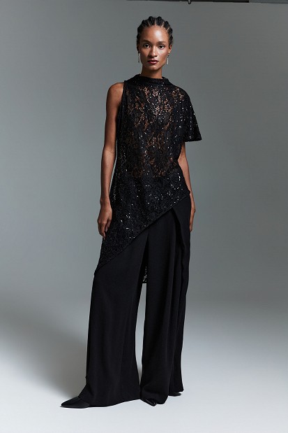 Asymmetric top with lace and sequin details - Gold label