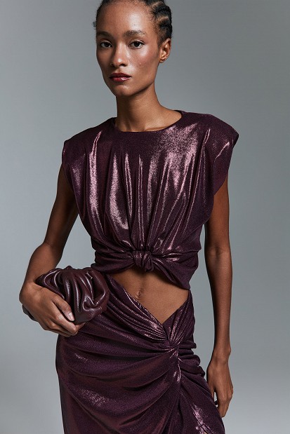 Cropped top with metallic finish - Gold label