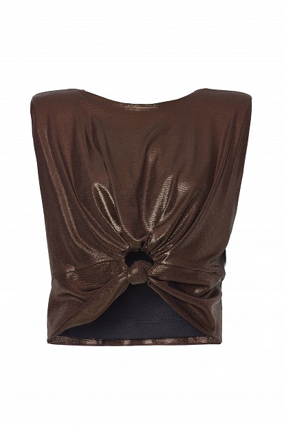 Cropped top with metallic finish - Gold label