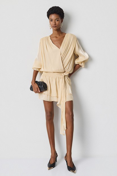 Къса рокя с лурекс и волани - Lurex mini dress with ruffles – Gold label