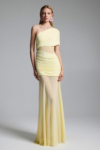 Maxi dress with cut out and one shoulder - Gold label