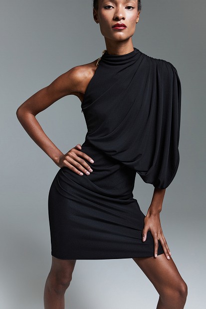 Mini draped one-shoulder dress - Gold label