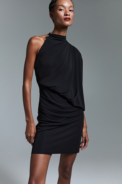 Mini draped one-shoulder dress - Gold label