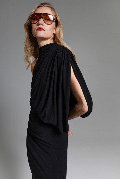 Maxi draped one-shoulder dress - Gold label