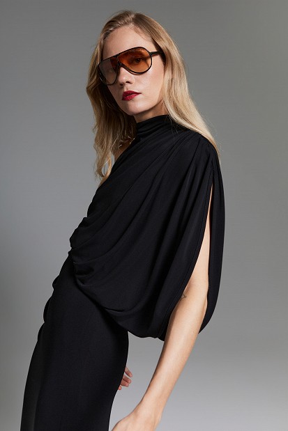 Maxi draped one-shoulder dress - Gold label