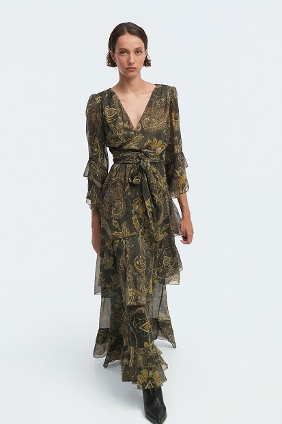 Maxi printed wrap dress with ruffles - Gold label