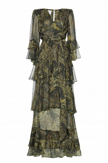 Maxi printed wrap dress with ruffles - Gold label