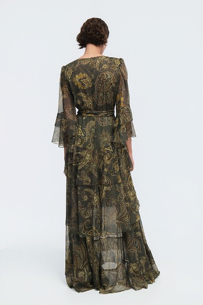 Maxi printed wrap dress with ruffles - Gold label