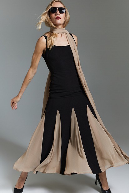Pleated midi dress with pleated panels - Gold label