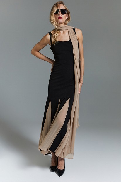 Pleated midi dress with pleated panels - Gold label