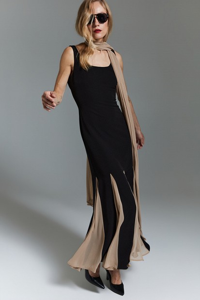 Pleated midi dress with pleated panels - Gold label