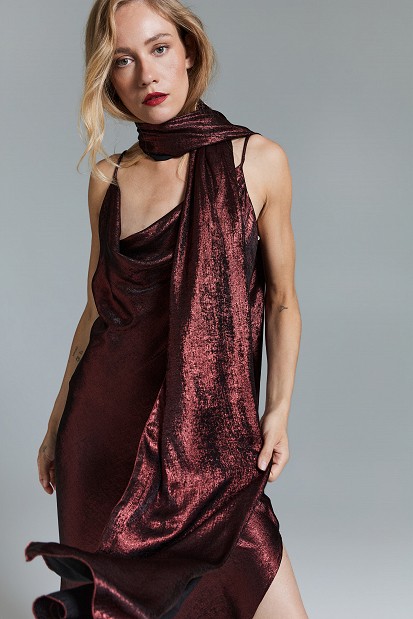 Draped midi dress with scarf - Gold label