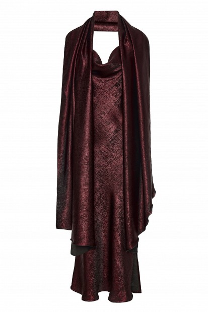 Draped midi dress with scarf - Gold label