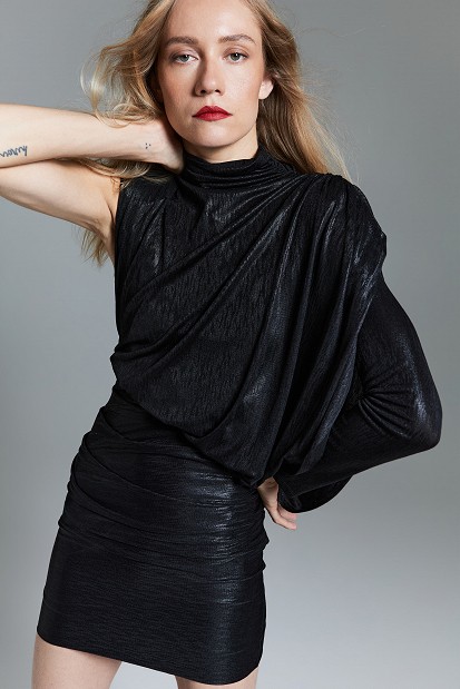 One-shoulder gathered mini dress - Gold label
