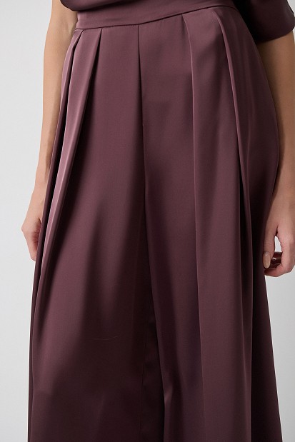 Pantaloni wide leg cu aspect satinat și pliuri - Gold label