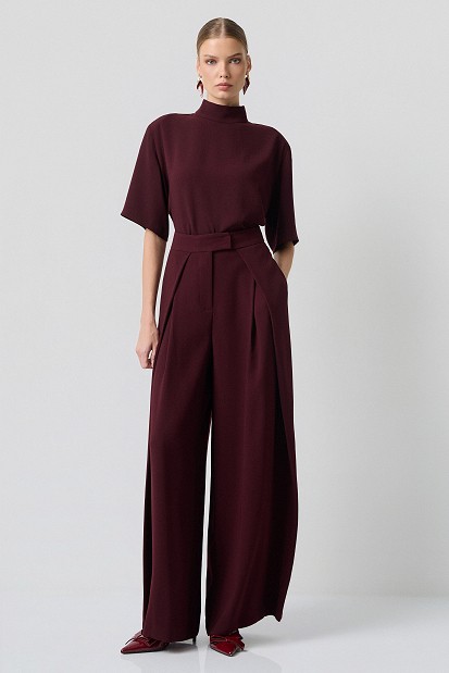 Pantaloni wide leg cu talie înaltă și aspect satinat - Gold label