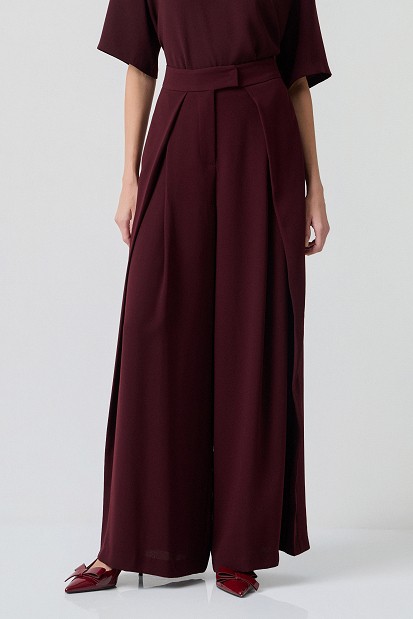Pantaloni wide leg cu talie înaltă și aspect satinat - Gold label