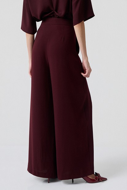 Pantaloni wide leg cu talie înaltă și aspect satinat - Gold label