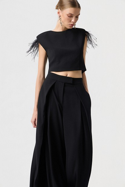 Pantaloni wide leg cu talie înaltă și aspect satinat - Gold label
