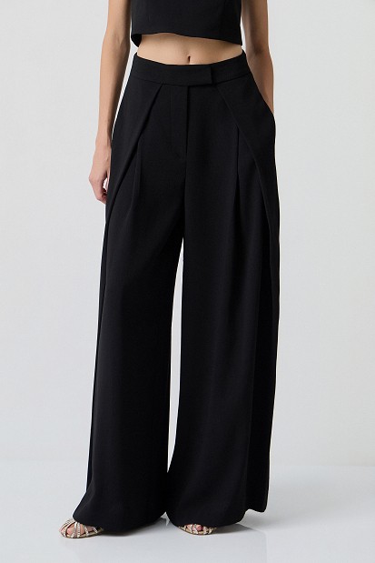 Pantaloni wide leg cu talie înaltă și aspect satinat - Gold label