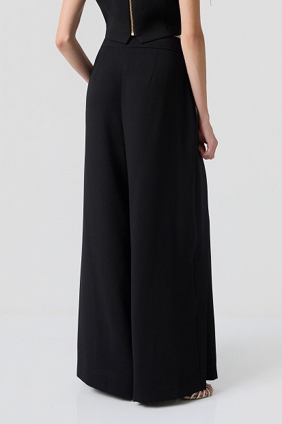 Pantaloni wide leg cu talie înaltă și aspect satinat - Gold label