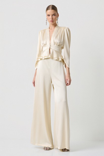 Pantaloni cu aspect satinat și textură șifonată - Gold label