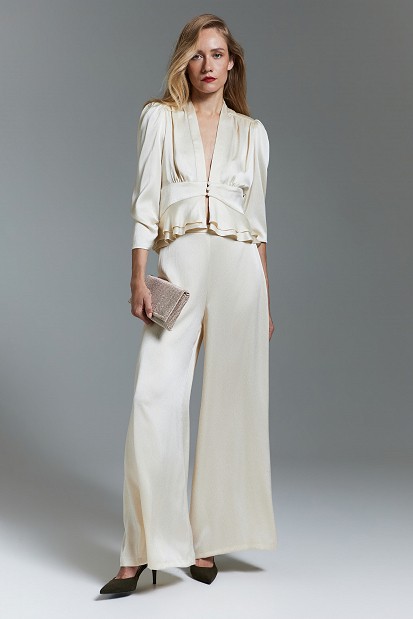 Pantaloni cu aspect satinat și textură șifonată - Gold label