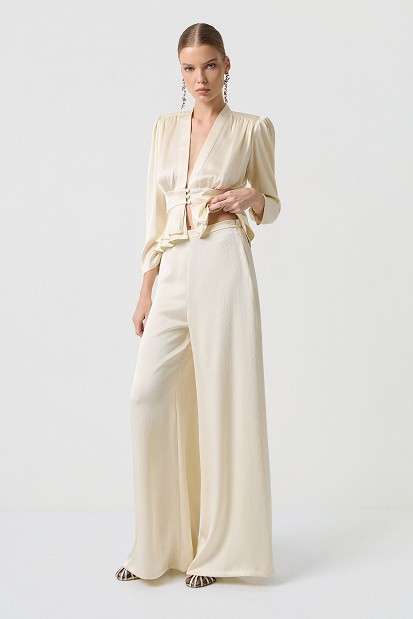 Pantaloni cu aspect satinat și textură șifonată - Gold label