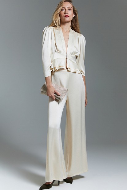 Pantaloni cu aspect satinat și textură șifonată - Gold label