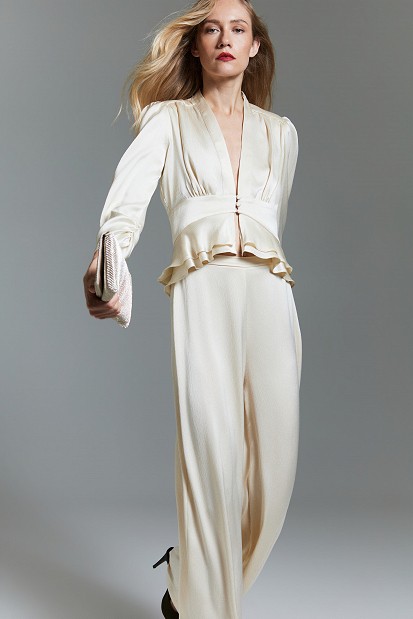 Pantaloni cu aspect satinat și textură șifonată - Gold label