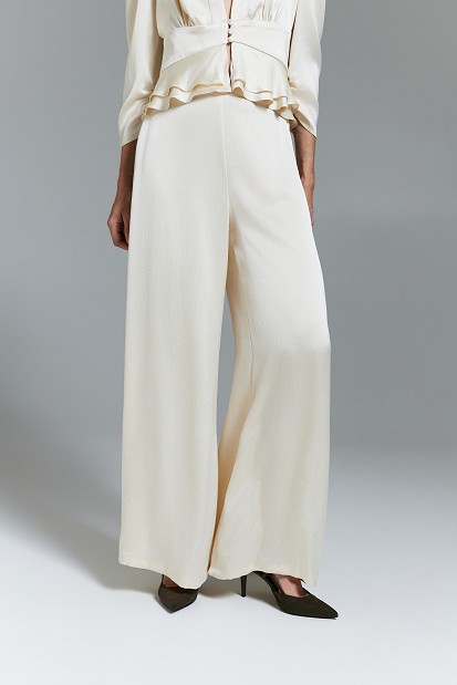 Pantaloni cu aspect satinat și textură șifonată - Gold label