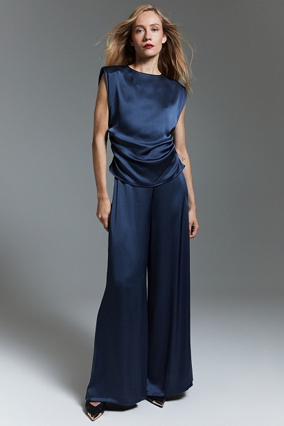 Pantaloni cu aspect satinat și textură șifonată - Gold label