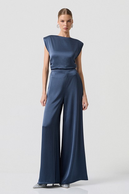 Pantaloni cu aspect satinat și textură șifonată - Gold label