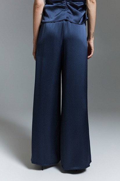 Pantaloni cu aspect satinat și textură șifonată - Gold label