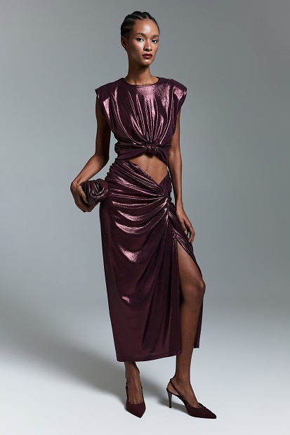 Draped midi skirt with ruching - Gold label