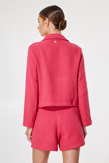 Knitted blazer with bejeweled buttons